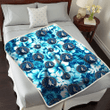 MIN White Blue Hibiscus Blue Background 3D Fleece Sherpa Blanket