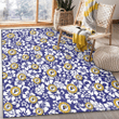 IND White Hibiscus Pattern Slate Blue Background Printed Area Rug