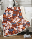 TB Rays Bisque Hibiscus Brown Pattern 3D Fleece Sherpa Blanket