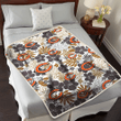 CHI Dark Brown Hibiscus Brown Leaves White Background 3D Fleece Sherpa Blanket
