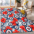 WPG White Tropical Leaf Red Hibiscus Navy Background Printed Area Rug
