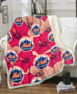 NYM Red Beige Hibiscus Beige Background 3D Fleece Sherpa Blanket