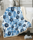 MIN Blue Hibiscus Blue Leaves Vintage Background 3D Fleece Sherpa Blanket