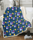 NYR Yellow Hibiscus Cadet Blue Leaf Navy Background 3D Fleece Sherpa Blanket