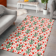 MIL Tiny Red Hibiscus Green Leaf White Cube Background Printed Area Rug