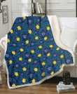 TOR Yellow Hibiscus Cadet Blue Leaf Navy Background 3D Fleece Sherpa Blanket