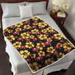 TB Tiny Yellow Hibiscus Black Background 3D Fleece Sherpa Blanket