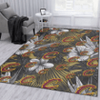 CLE Gray Sketch Hibiscus Yellow Palm Leaf Black Background Printed Area Rug