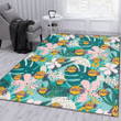 LAL Pastel Hibiscus Palm Leaf Tiny Dot Green Background Printed Area Rug