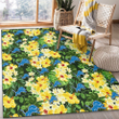 DET Yellow Hibiscus Tropical Green Leaf Black Background Printed Area Rug