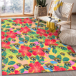 JAX Red Hibiscus Green Blue Leaf Yellow Background Printed Area Rug