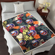 NYI Red And Orange Hibiscus Black Background 3D Fleece Sherpa Blanket