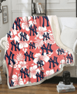 NYY White Hibiscus Salmon Background 3D Fleece Sherpa Blanket