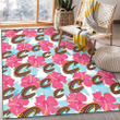 CLE Pink Blue Hibiscus White Background Printed Area Rug