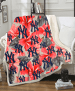 NYY Red Hibiscus Gray Leaf Beige Background 3D Fleece Sherpa Blanket