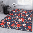 SF Red Pink White Hibiscus Black Background Printed Area Rug