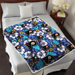 PHI Flyers White Hibiscus Ceramic Style Navy Background 3D Fleece Sherpa Blanket