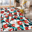 CGY White Hibiscus Turquoise Wave Black Background Printed Area Rug
