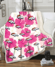 DEN Pink White Hibiscus Misty Rose Background 3D Fleece Sherpa Blanket