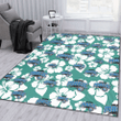 ORL White Hibiscus Turquoise Stripe Background Printed Area Rug
