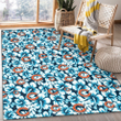 CHI Blue Line White Hibiscus Black Background Printed Area Rug