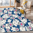 LAC White Big Hibiscus Blue Background Printed Area Rug