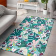 COL Pastel Hibiscus Palm Leaf Tiny Dot Green Background Printed Area Rug