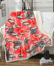DEN Red Hibiscus Gray Leaf Gainsboro Background 3D Fleece Sherpa Blanket