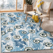 GB Hibiscus Balm Leaves Blue And White Background Printed Area Rug
