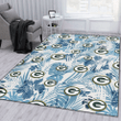 GB Hibiscus Balm Leaves Blue And White Background Printed Area Rug