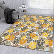 NO Brown Yellow Hibiscus White Background Printed Area Rug
