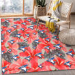 TOR Red Hibiscus Gray Leaf Gainsboro Background Printed Area Rug