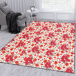 BOS Tiny Red Hibiscus Green Leaf White Cube Background Printed Area Rug