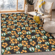 BOS Tiny Yellow Hibiscus Black Background Printed Area Rug