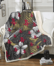 HOU Gray Sketch Hibiscus Yellow Palm Leaf Black Background 3D Fleece Sherpa Blanket