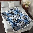 LAK White And Blue Hibiscus Dark Blue Background 3D Fleece Sherpa Blanket