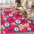 Texas Rangers Red Beige Hibiscus Beige Background Printed Area Rug
