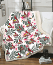 SLC White Hibiscus Green Leaf White Background 3D Fleece Sherpa Blanket