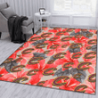 CLE Red Hibiscus Gray Leaf Gainsboro Background Printed Area Rug