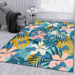 DET Pastel Color Hibiscus Tropical Leaves Light Green Background Printed Area Rug