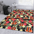 CIN Red Hibiscus Yellow Porcelain Flower Black Background Printed Area Rug