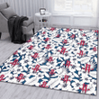 HOU White Hibiscus And Leaves Blue Background Printed Area Rug