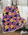 CAR Yellow And Orange Hibiscus Purple Background 3D Fleece Sherpa Blanket