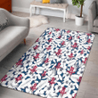 HOU White Hibiscus And Leaves Blue Background Printed Area Rug