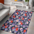 SAC Red Pink White Hibiscus Black Background Printed Area Rug