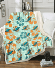 MIA Orange Green Hibiscus Pale Green Background 3D Fleece Sherpa Blanket