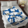 NSH White Big Hibiscus Blue Background 3D Fleece Sherpa Blanket