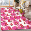 BOS Pink White Hibiscus Misty Rose Background Printed Area Rug