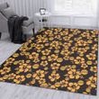 LAL Tiny Yellow Hibiscus Black Background Printed Area Rug