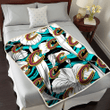 CLE White Hibiscus Turquoise Wave Black Background 3D Fleece Sherpa Blanket